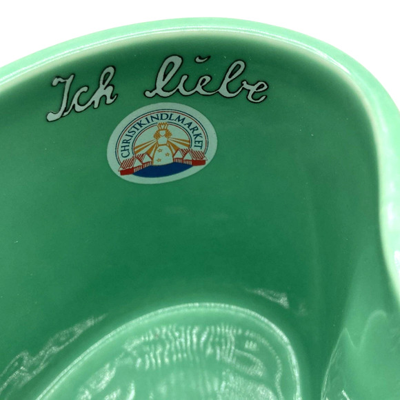 2018 Christkindlmarket Chicago Heart Shaped Mug Green & Brown Ich Liebe - Picture 7 of 9